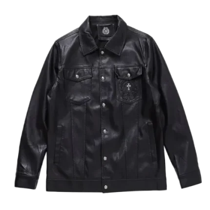 chrome-hearts-black/leather-jacket